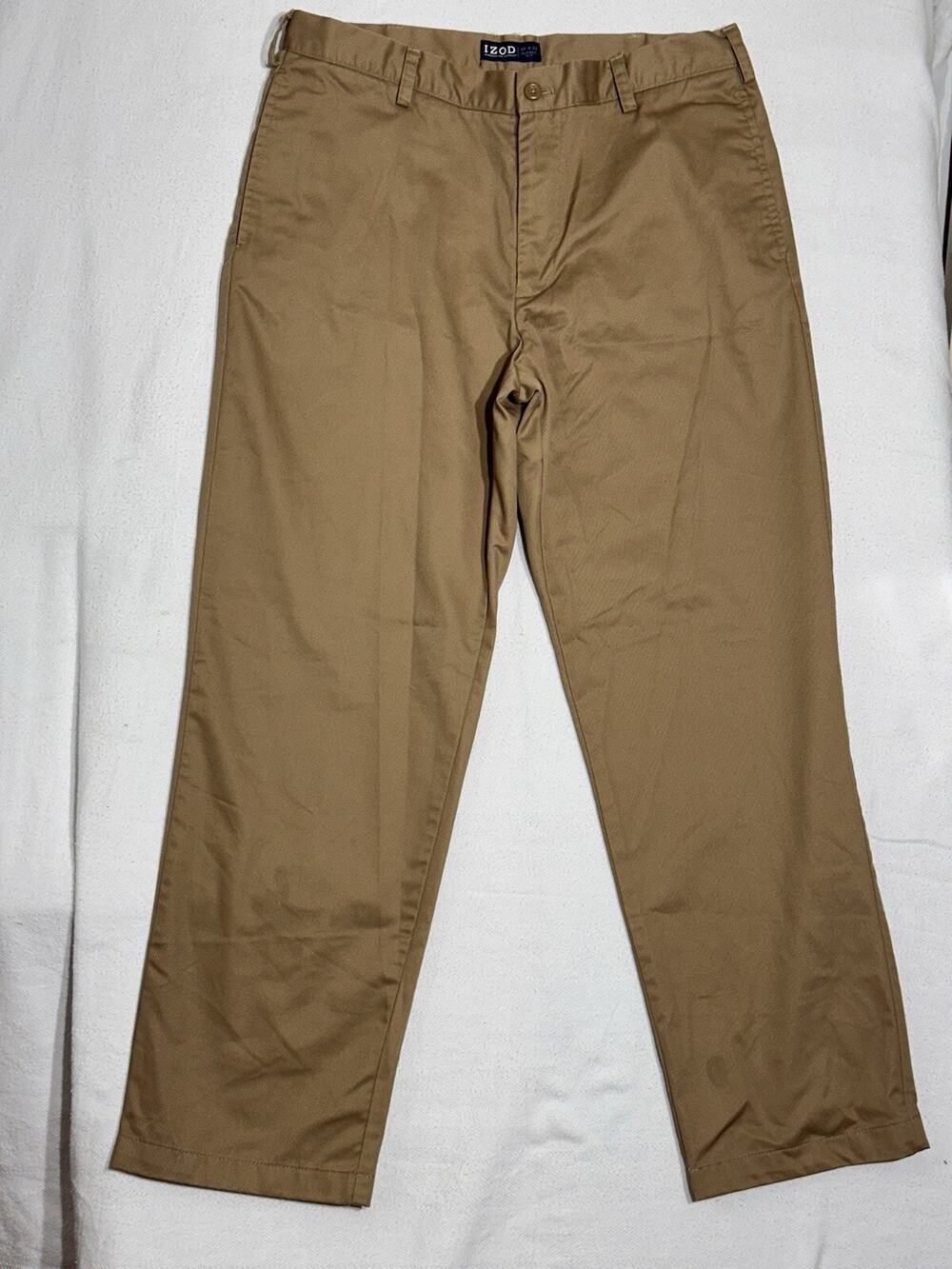 Izod American Chino Flat Front Straight Fit Khaki Pants Tan Beige Casual 36 X 32